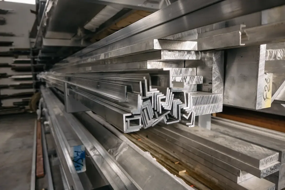 Aluminijumski L profili složeni na paleti